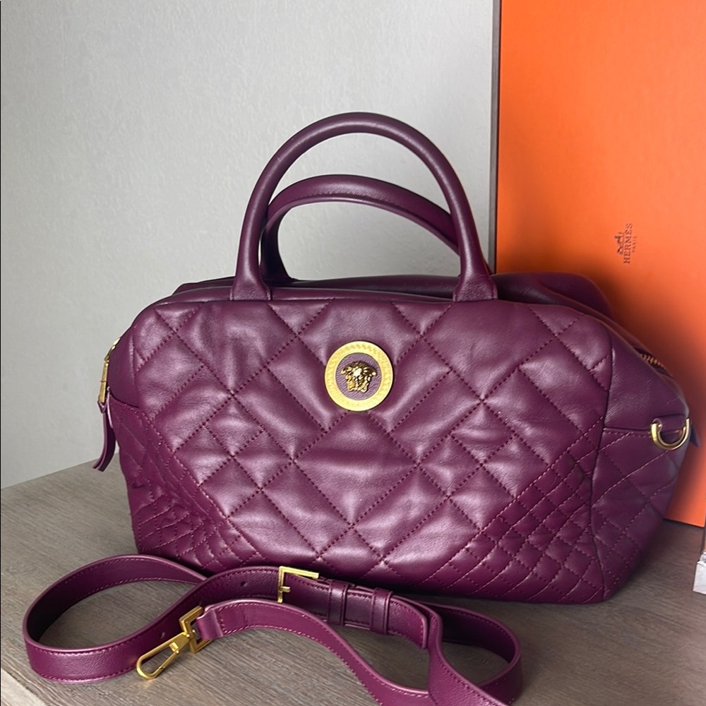 Gianni Versace Quilted Satchel with Gold Hardware